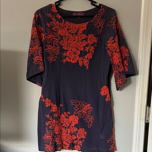 Chic Navy and Burnt Orange Floral Mini Dress